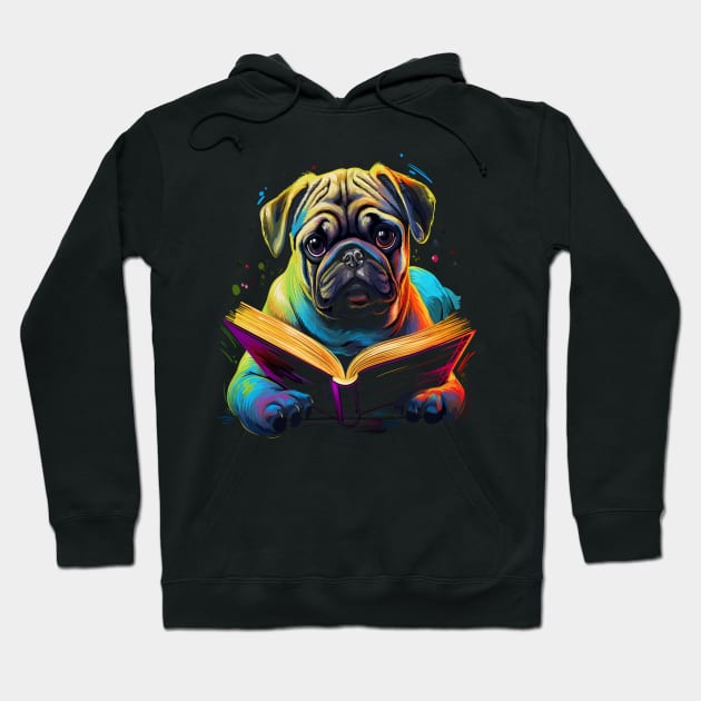 Pug Reads Book Hoodie by JH Mart